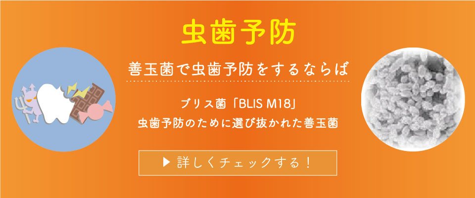 虫歯予防 善玉菌で虫歯予防をするならば ブリス菌「BLIS M18」 虫歯予防のために選び抜かれた善玉菌